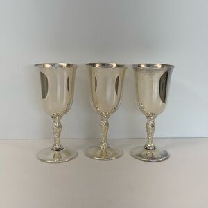 Vintage WM Rogers 395  Set of 3 Floral Stem Wine Glasses Goblets